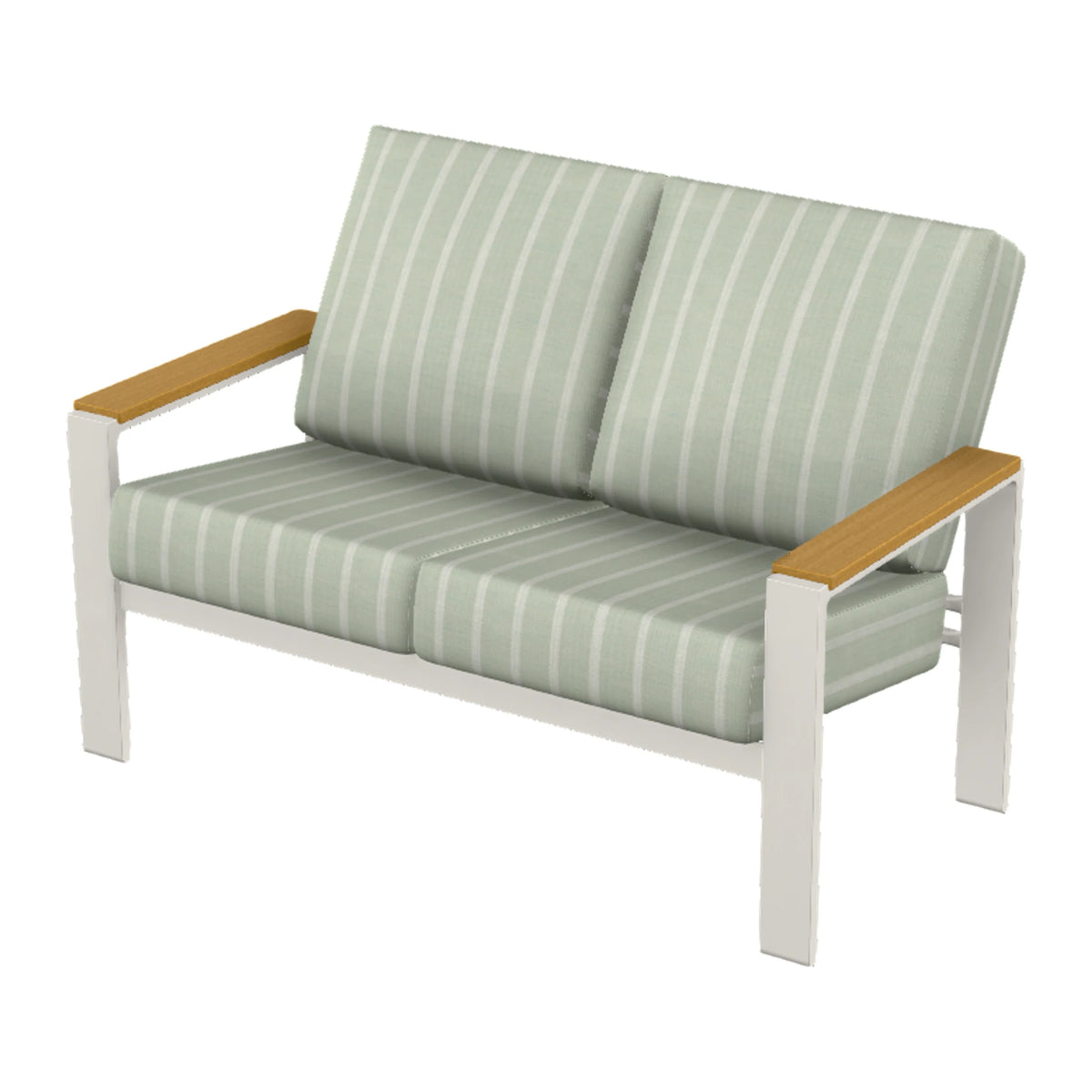 Larssen Cushion Loveseat w/ Arm Accents — Snow PC / Teak Accents