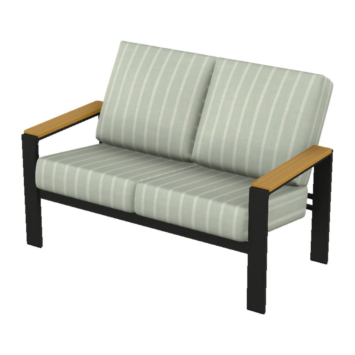 Larssen Cushion Loveseat w/ Arm Accents — Black PC / Teak Accents