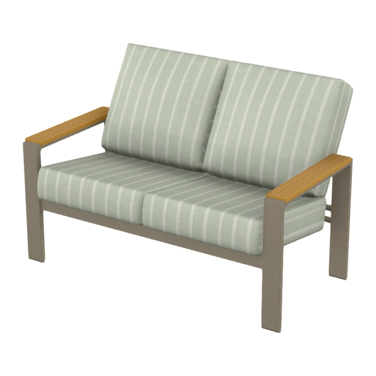 Larssen Cushion Loveseat w/ Arm Accents — Storm PC / Teak Accents