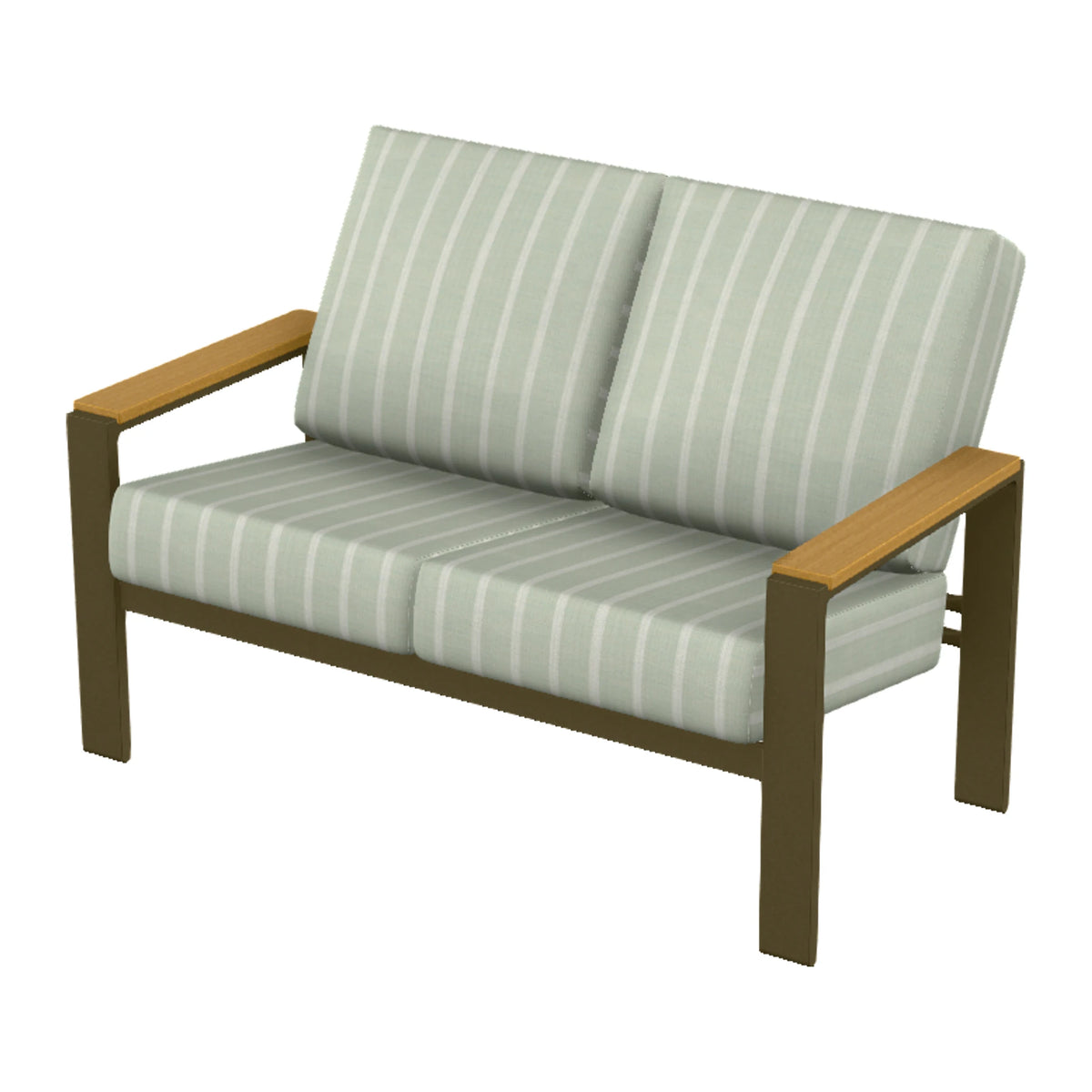 Larssen Cushion Loveseat w/ Arm Accents — Beachwood PC / Teak Accents