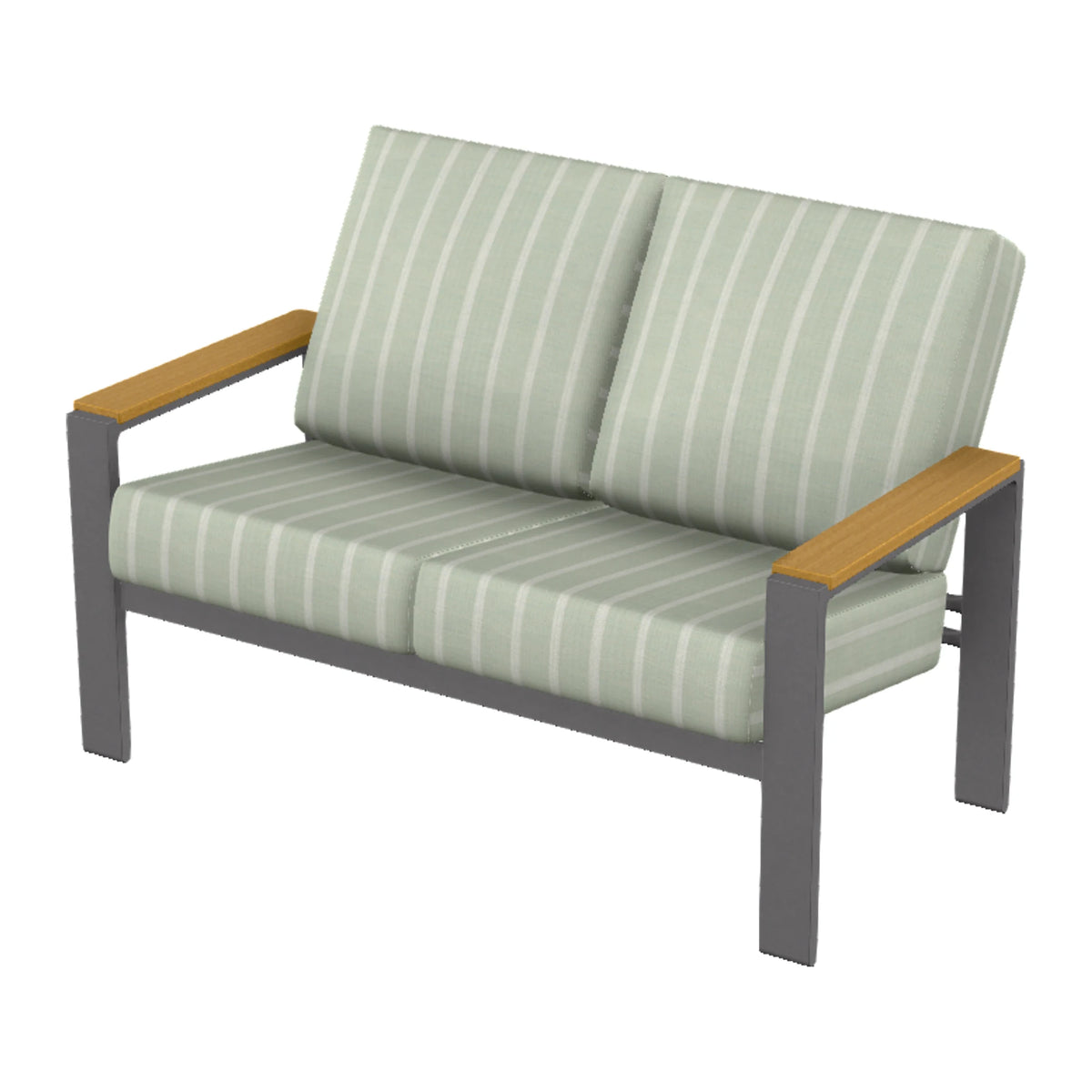 Larssen Cushion Loveseat w/ Arm Accents — Graphite Txt PC / Teak Accents