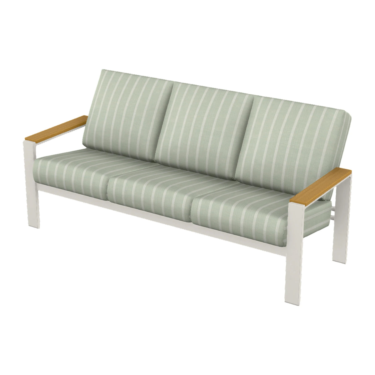 Telescope Larssen Cushion Sofa w/ Arm Accents — Snow PC / Teak Accents