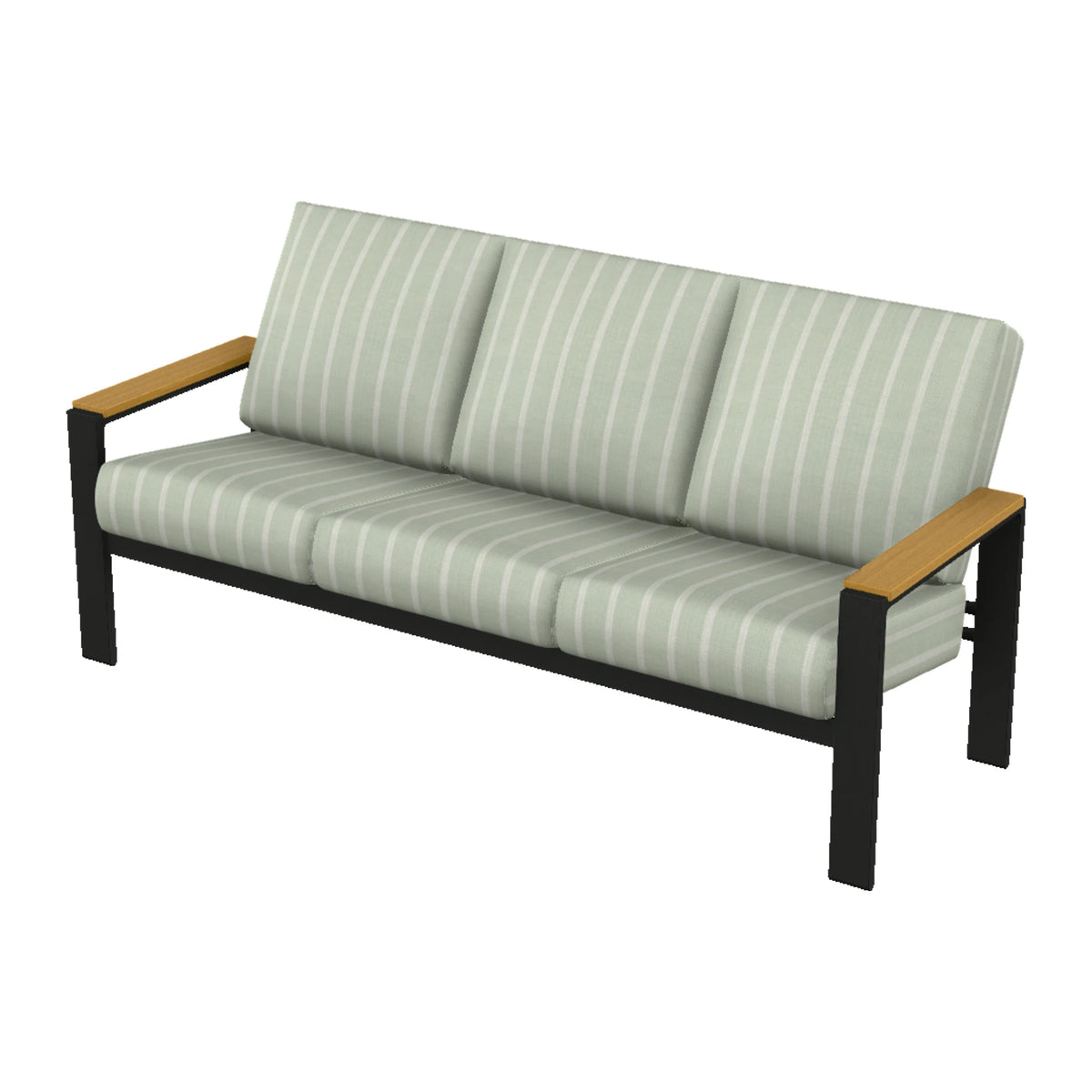 Telescope Larssen Cushion Sofa w/ Arm Accents — Black PC / Teak Accents