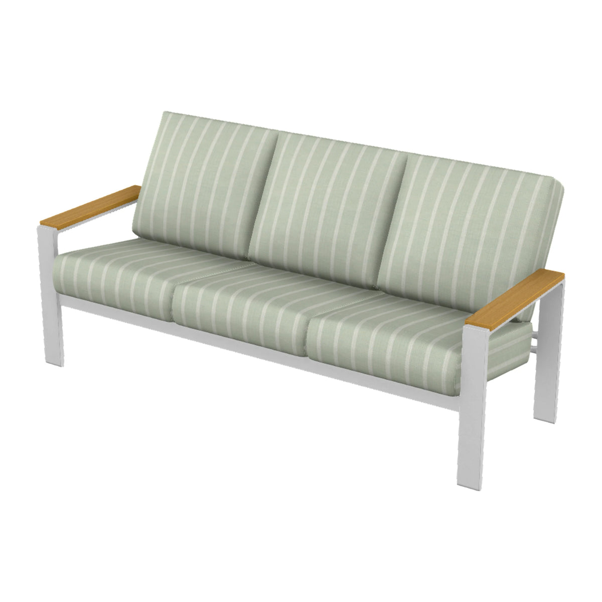 Telescope Larssen Cushion Sofa w/ Arm Accents — White Txt PC / Teak Accents