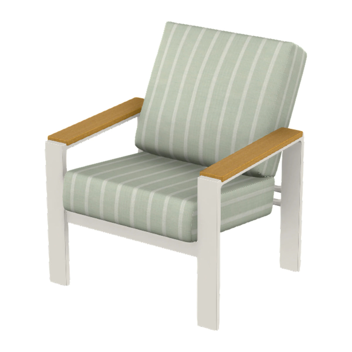 Larssen Cushion Armchair w/ Arm Accents — Snow PC / Teak Accents