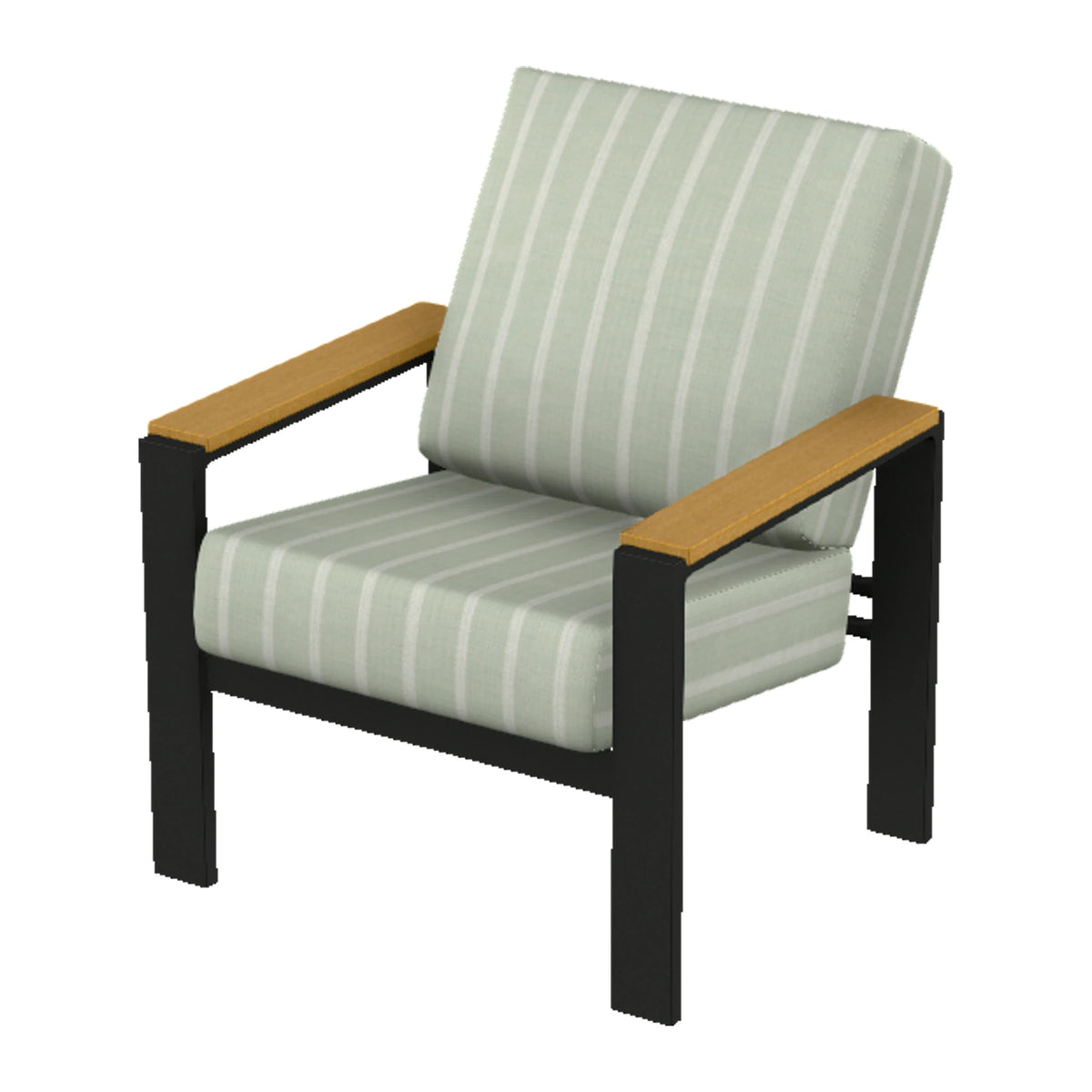 Larssen Cushion Armchair w/ Arm Accents — Black PC / Teak Accents