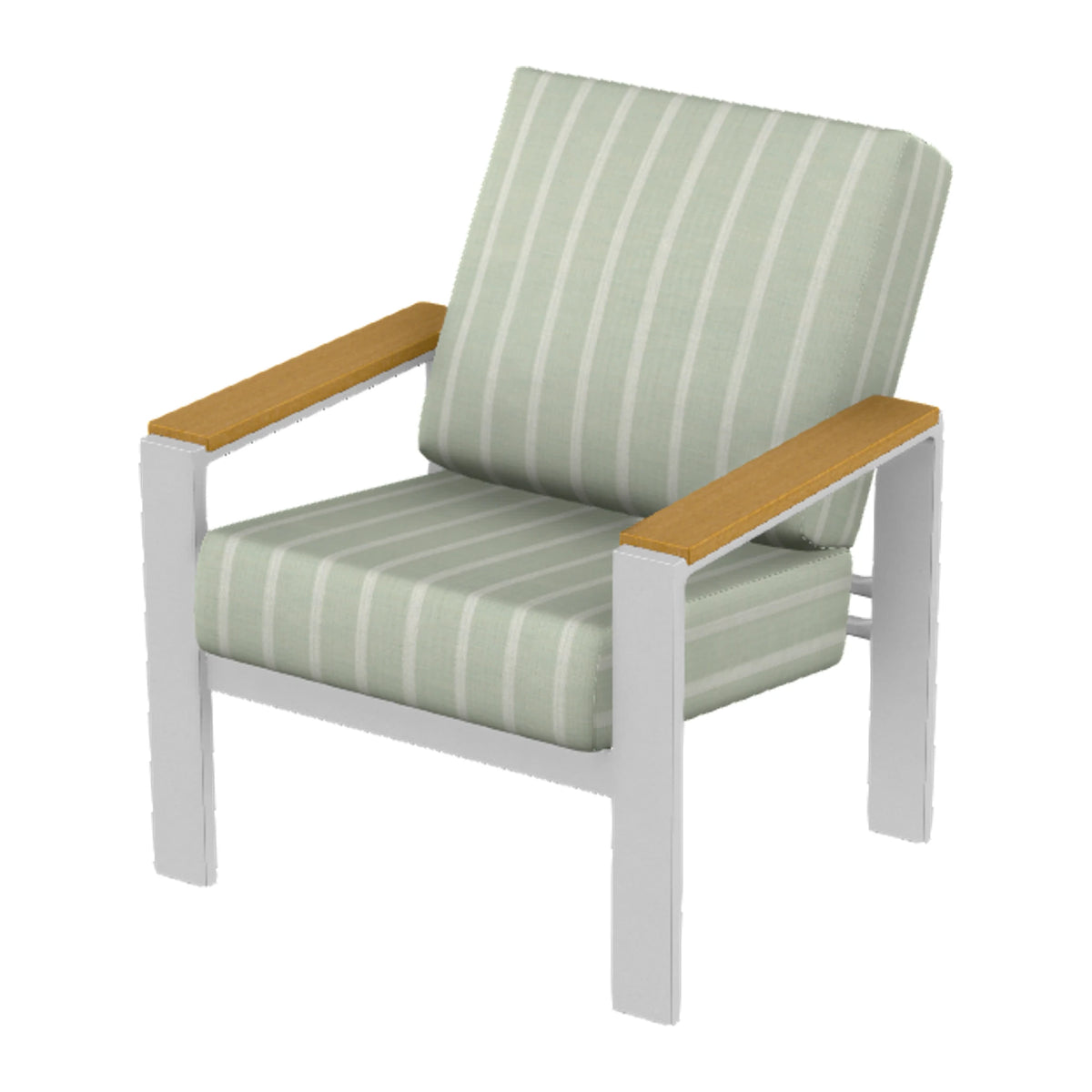 Larssen Cushion Armchair w/ Arm Accents — White Txt PC / Teak Accents