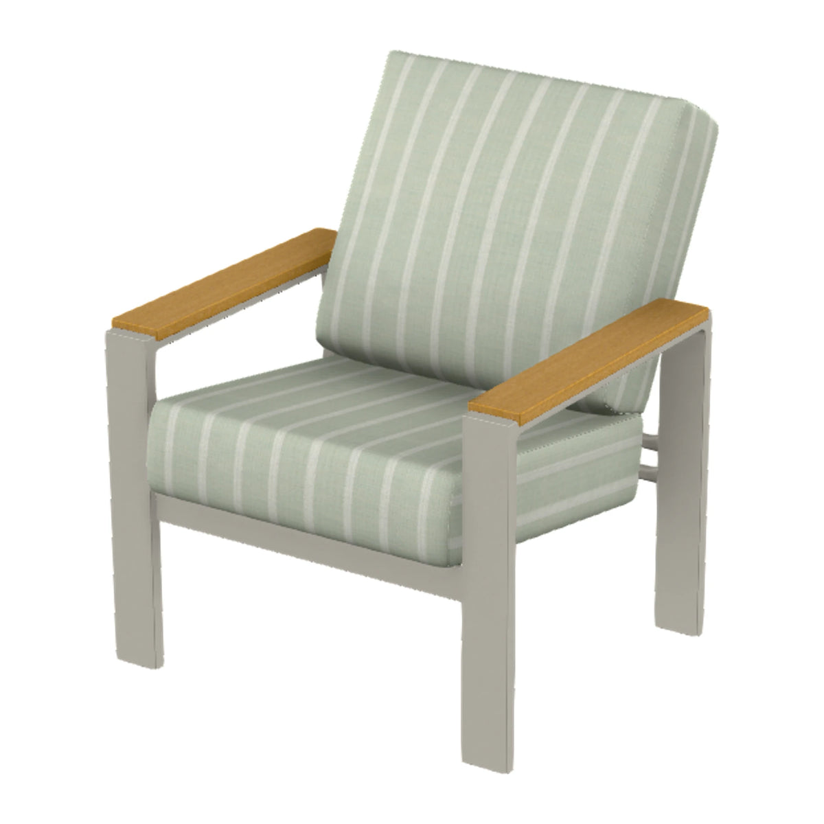 Larssen Cushion Armchair w/ Arm Accents — Warm Grey PC / Teak Accents