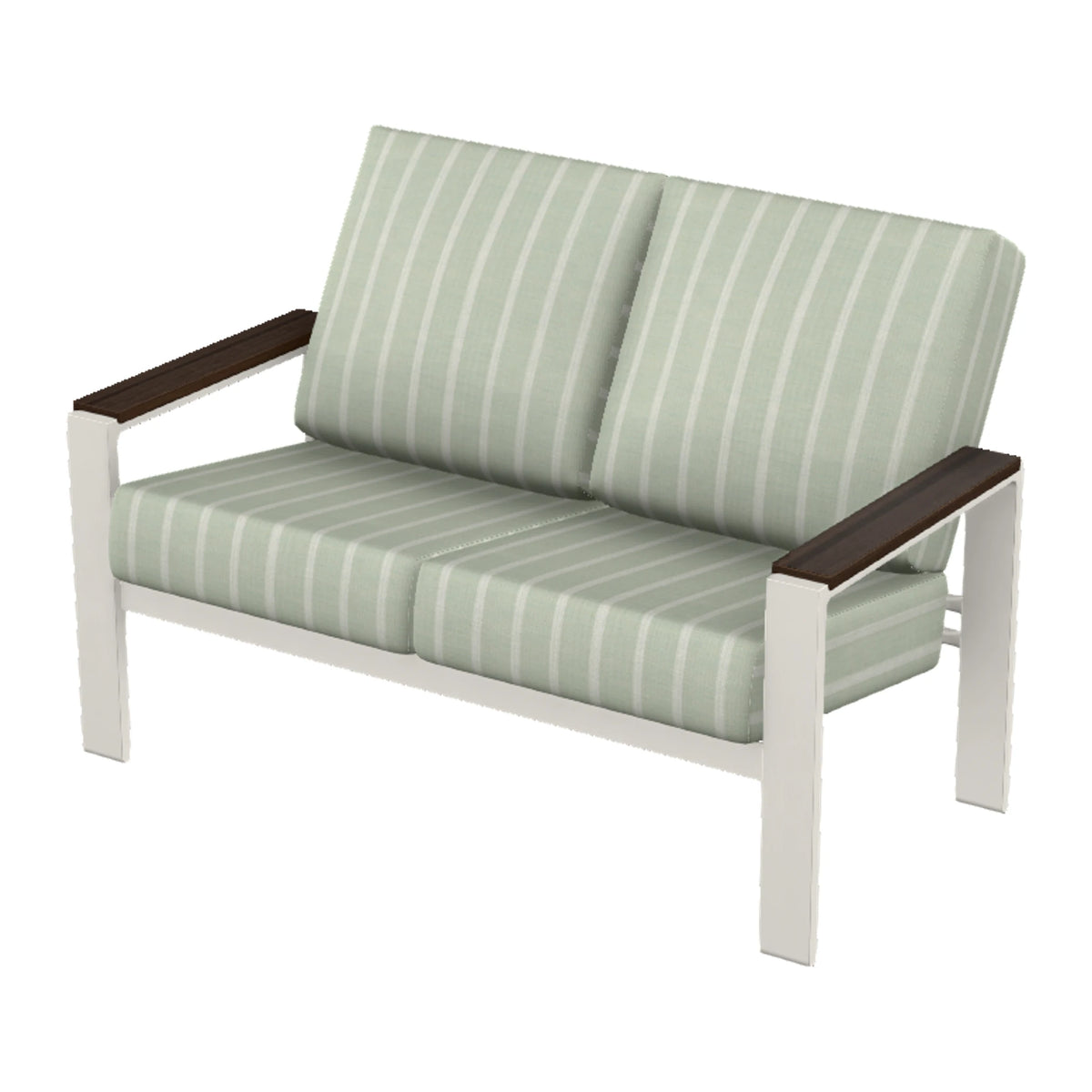 Larssen Cushion Loveseat w/ Arm Accents — Snow PC / Chestnut Accents