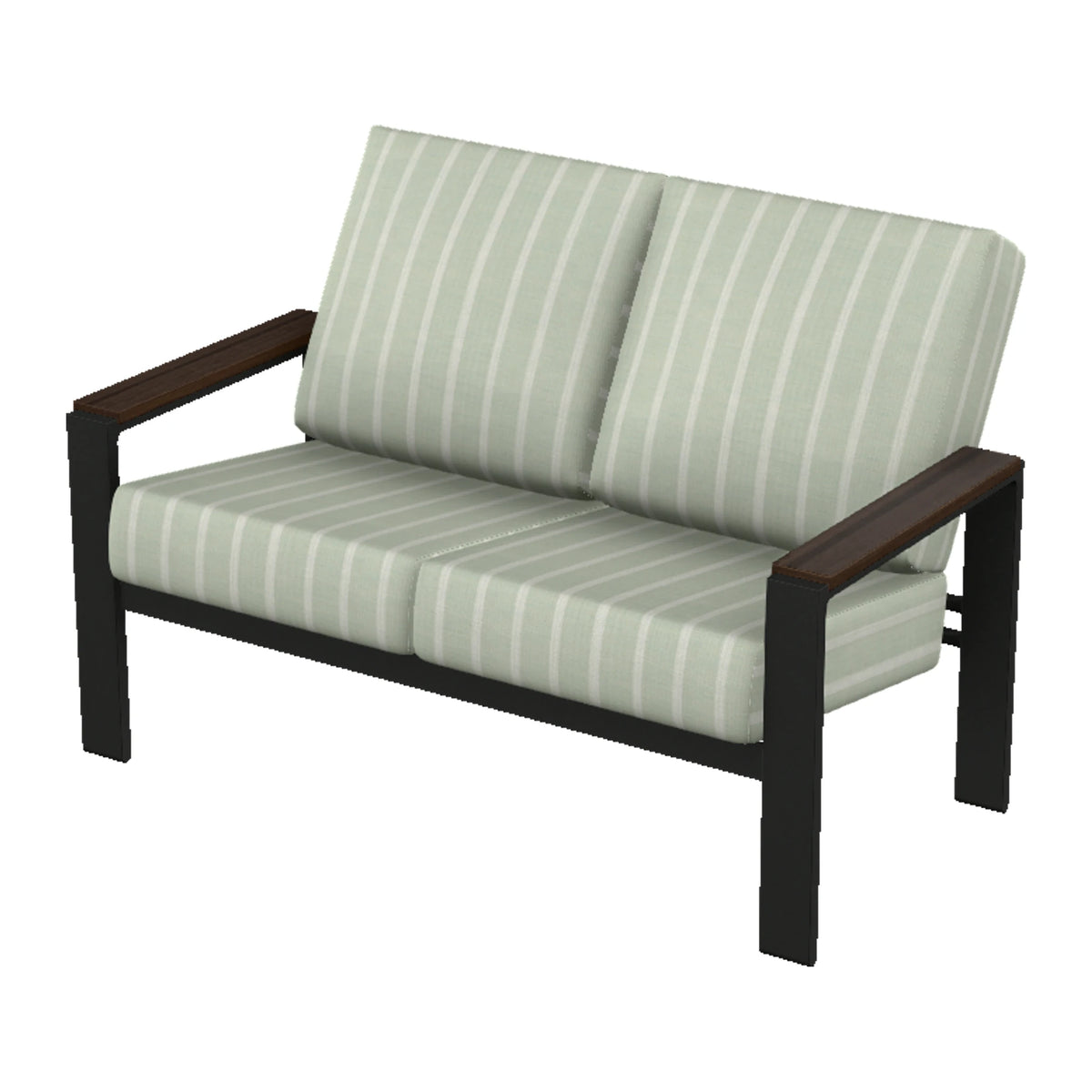 Larssen Cushion Loveseat w/ Arm Accents — Black PC / Chestnut Accents