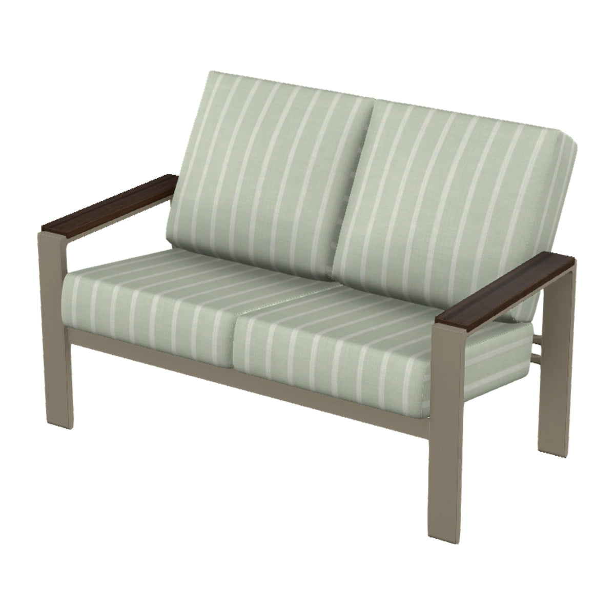 Larssen Cushion Loveseat w/ Arm Accents — Storm PC / Chestnut Accents