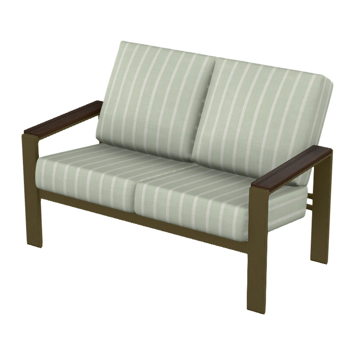 Larssen Cushion Loveseat w/ Arm Accents — Beachwood PC / Chestnut Accents
