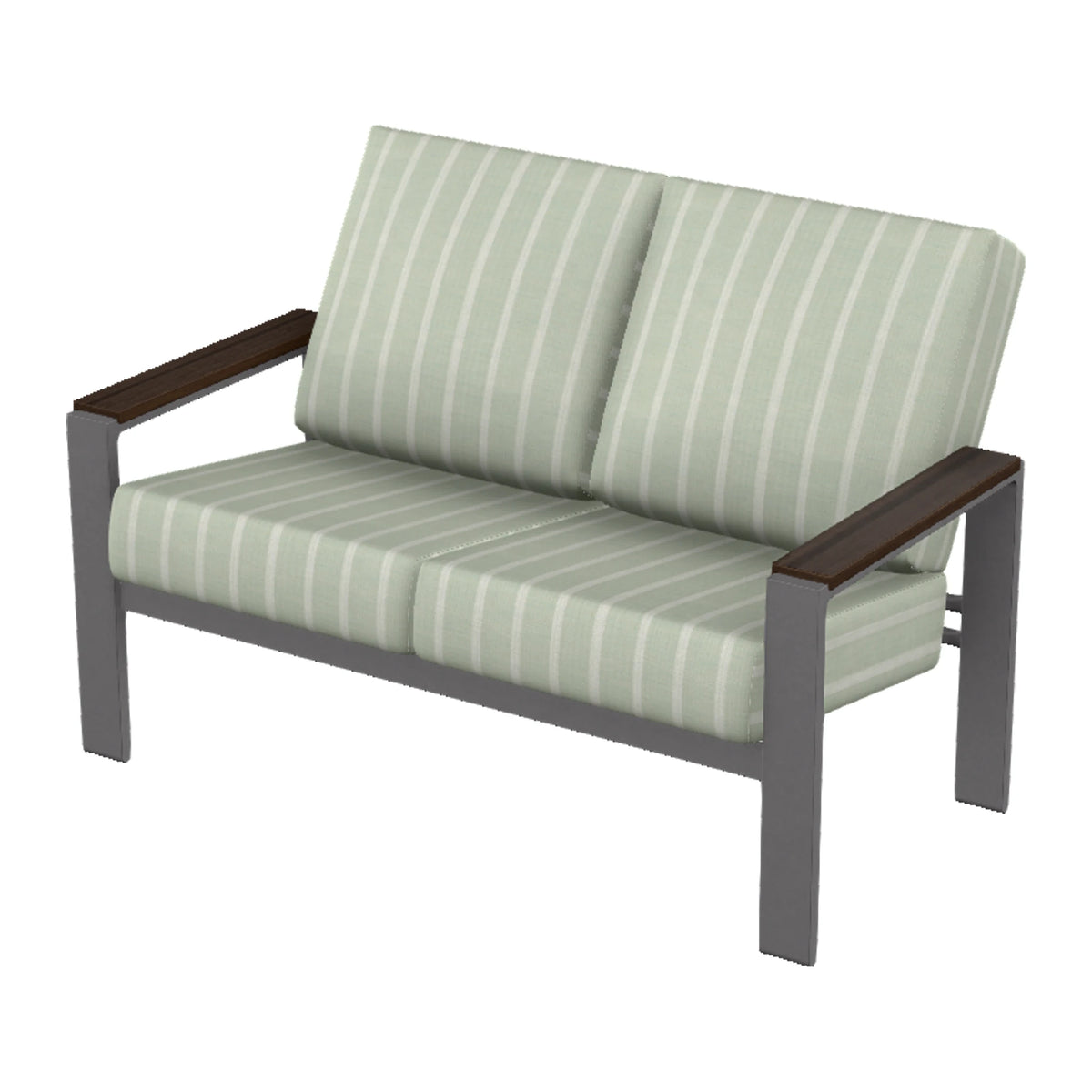 Larssen Cushion Loveseat w/ Arm Accents — Graphite Txt PC / Chestnut Accents