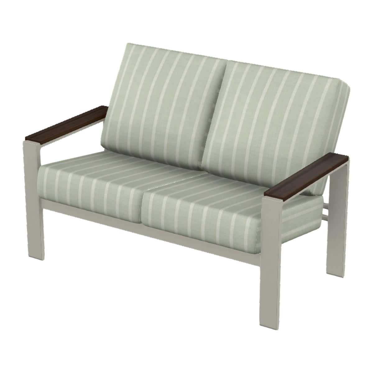 Larssen Cushion Loveseat w/ Arm Accents — Warm Grey PC / Chestnut Accents