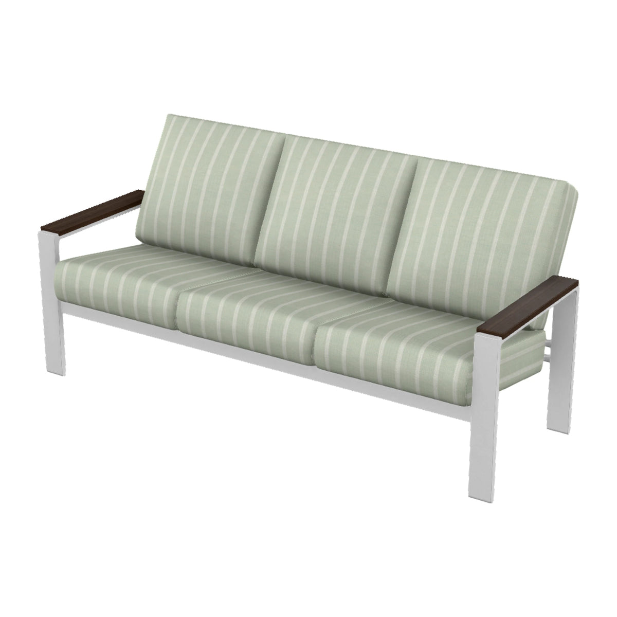 Telescope Larssen Cushion Sofa w/ Arm Accents — White Txt PC / Chestnut Accents