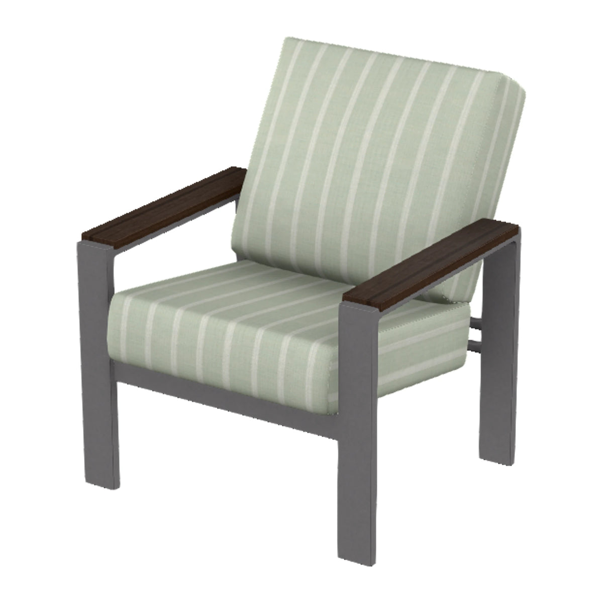 Larssen Cushion Armchair w/ Arm Accents — Graphite Txt PC / Chestnut Accents