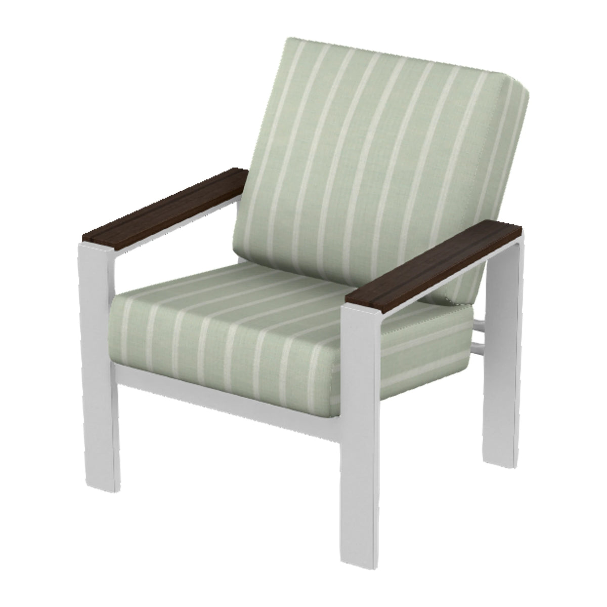 Larssen Cushion Armchair w/ Arm Accents — White Txt PC / Chestnut Accents