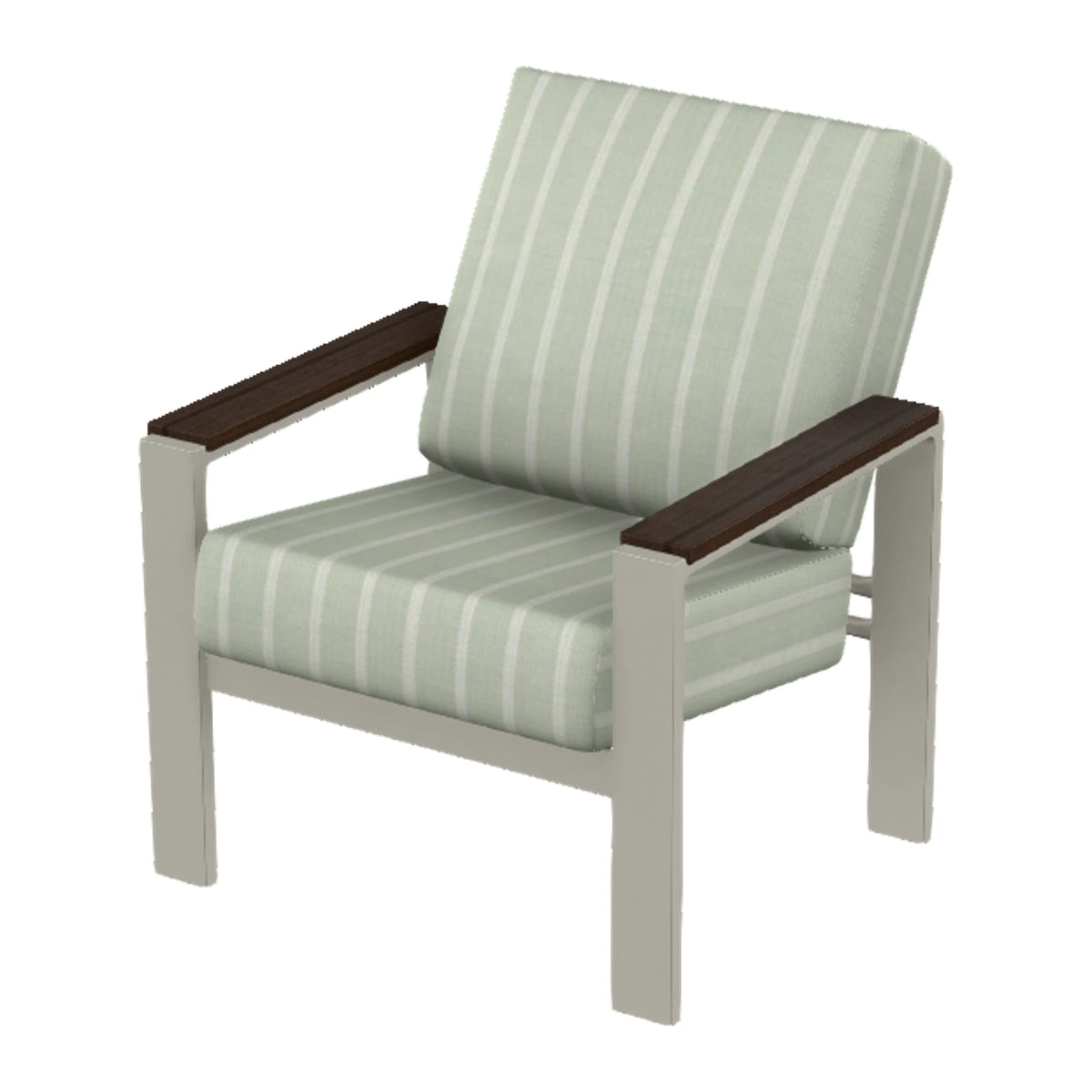 Larssen Cushion Armchair w/ Arm Accents — Warm Grey PC / Chestnut Accents