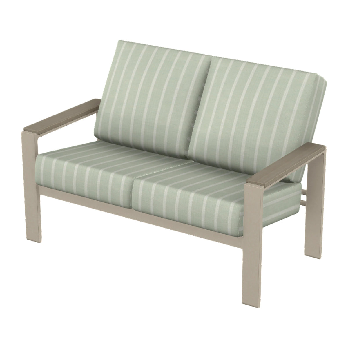 Larssen Cushion Loveseat w/ Arm Accents — Desert Sand PC / Weathered Wood Accent