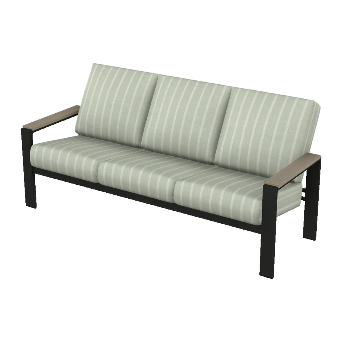 Telescope Larssen Cushion Sofa w/ Arm Accents — Black PC / Weathered Wood Accent