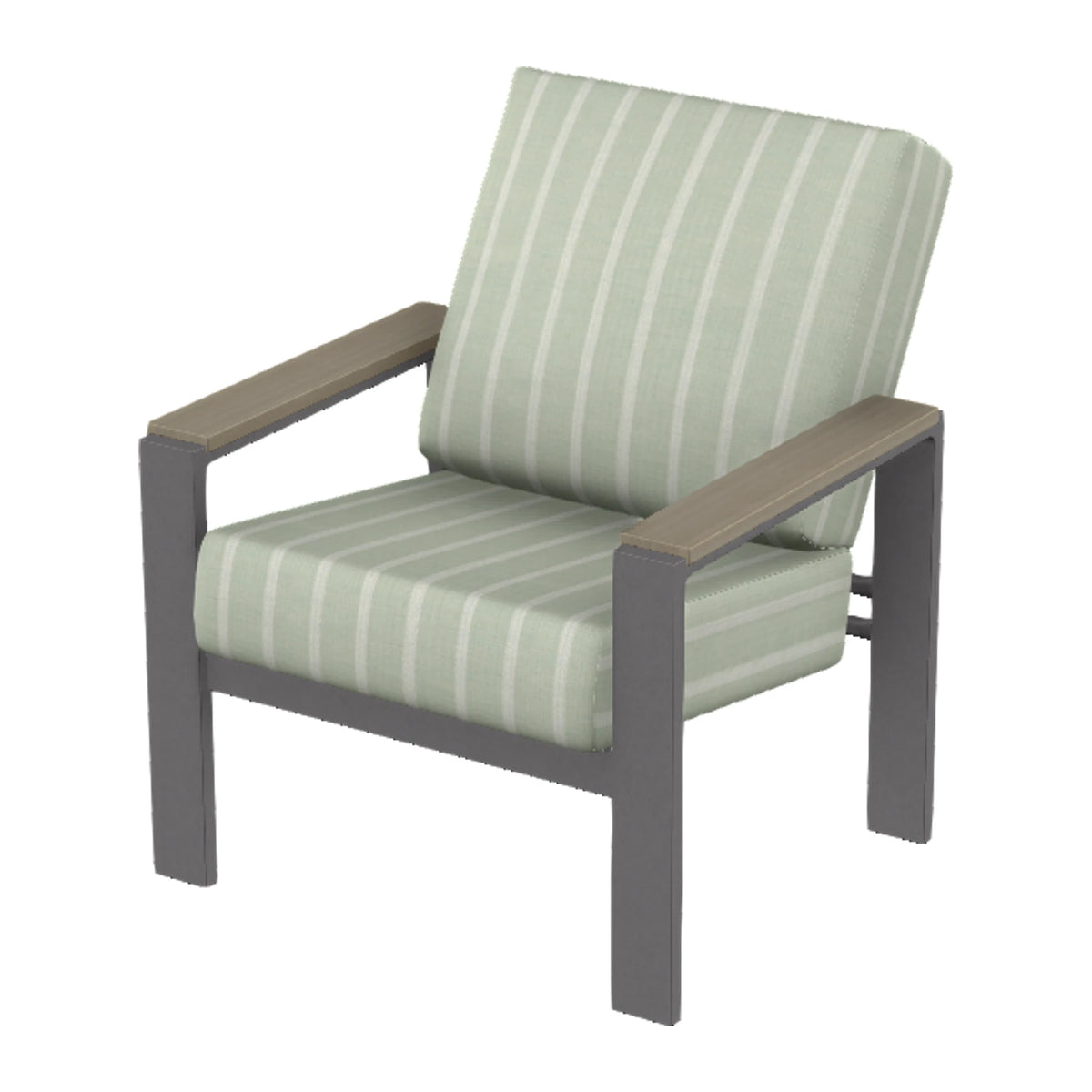 Larssen Cushion Armchair w/ Arm Accents — Graphite Txt PC / Weathered Wood Accent