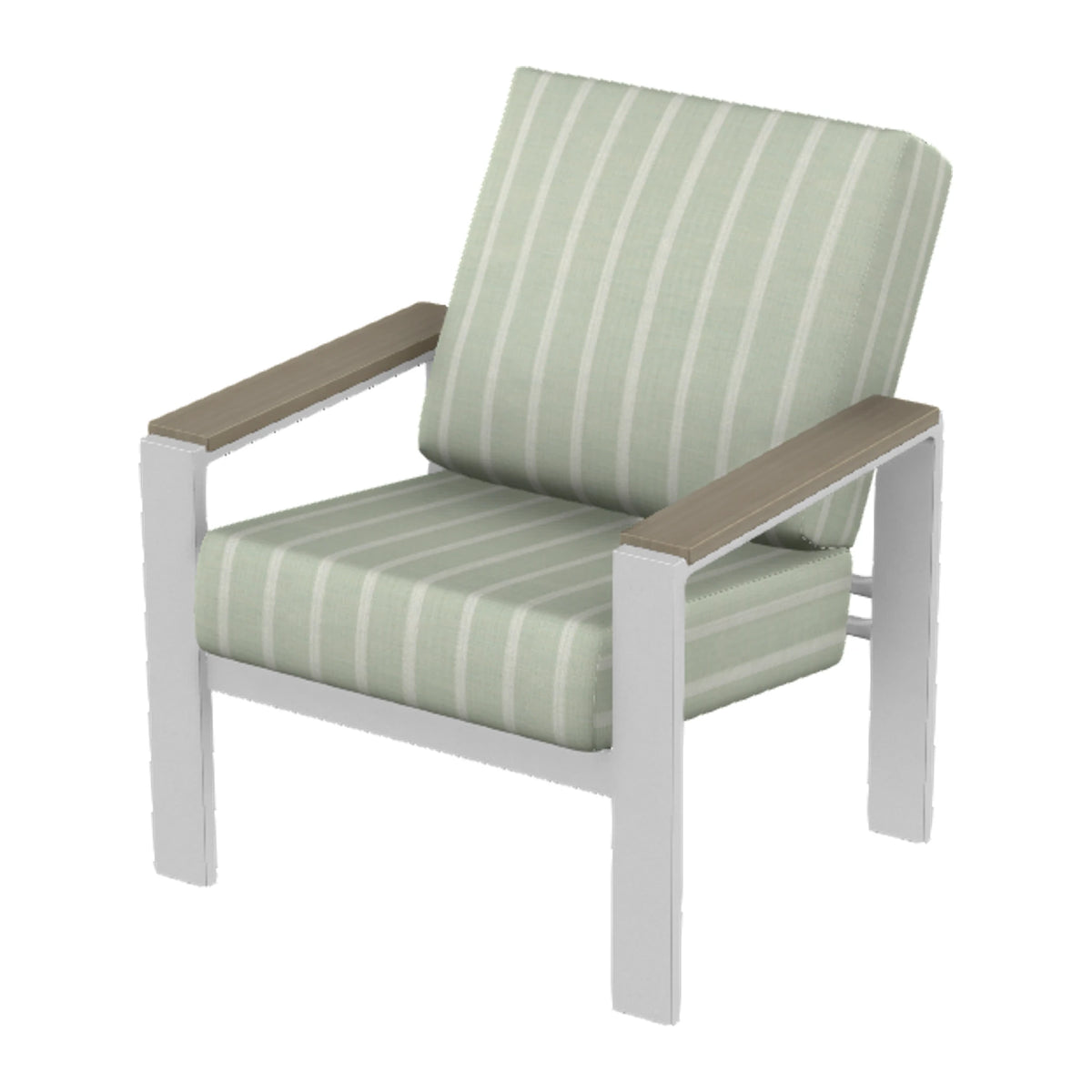 Larssen Cushion Armchair w/ Arm Accents — White Txt PC / Weathered Wood Accent