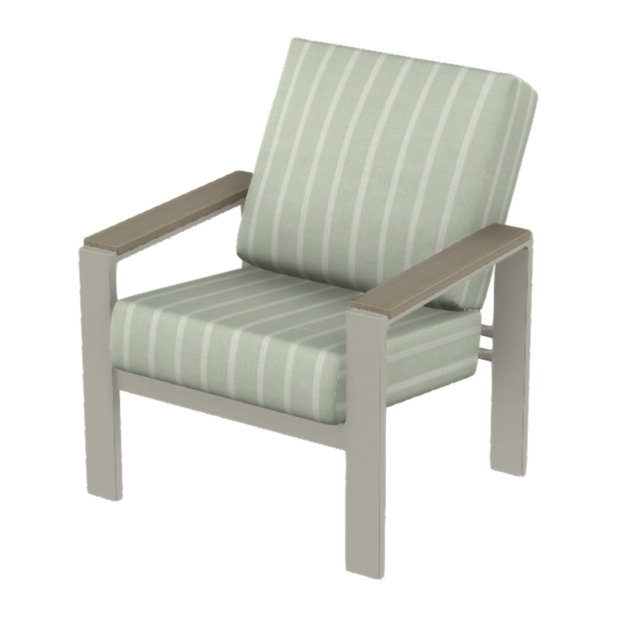 Larssen Cushion Armchair w/ Arm Accents — Warm Grey PC / Weathered Wood Accent