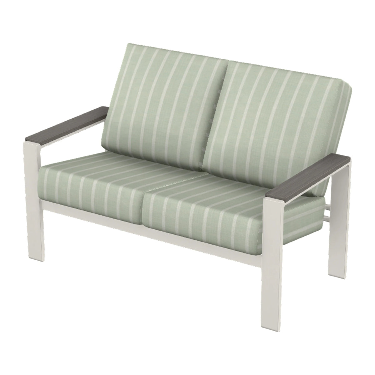 Larssen Cushion Loveseat w/ Arm Accents — Snow PC / Boardwalk Accents
