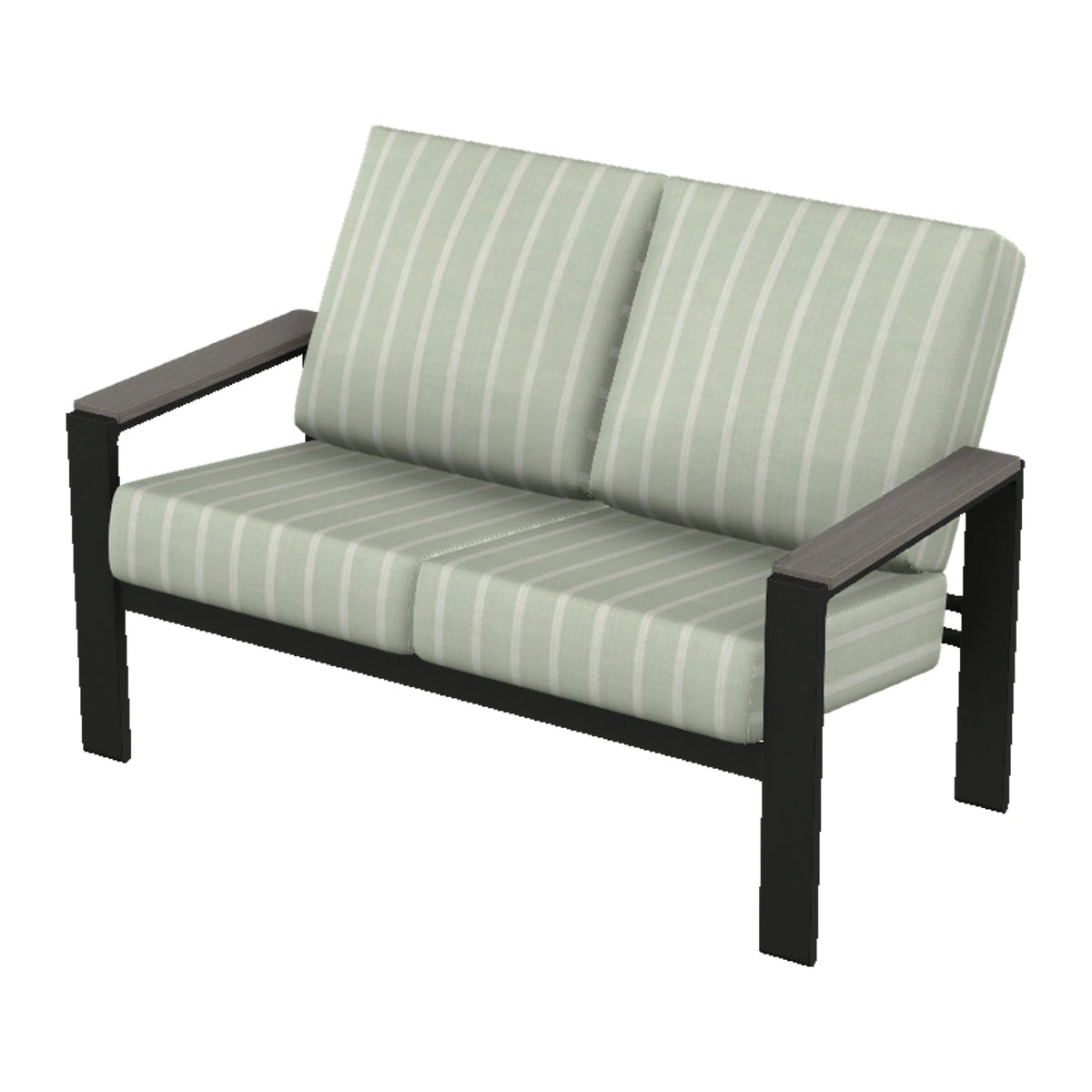 Larssen Cushion Loveseat w/ Arm Accents — Black PC / Boardwalk Accents
