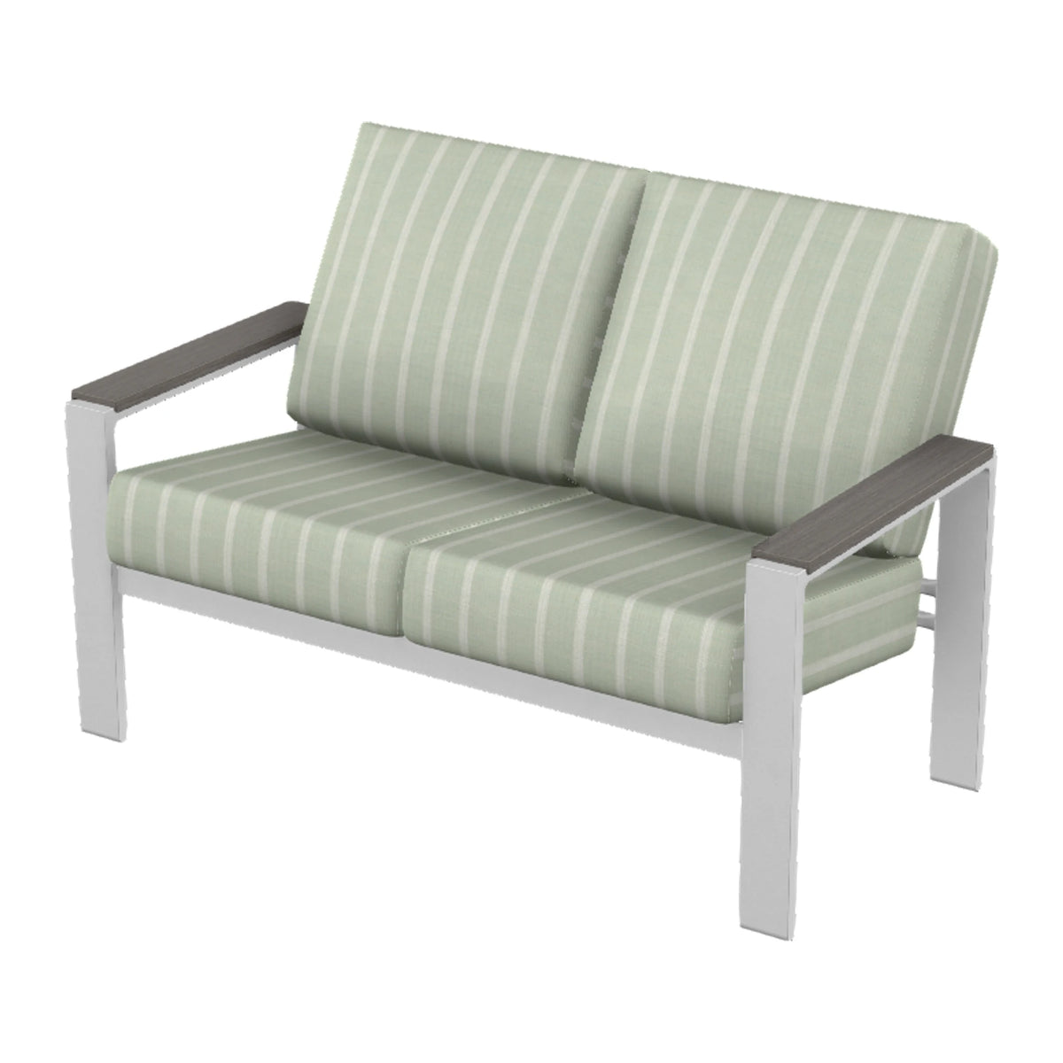 Larssen Cushion Loveseat w/ Arm Accents — White Txt PC / Boardwalk Accents