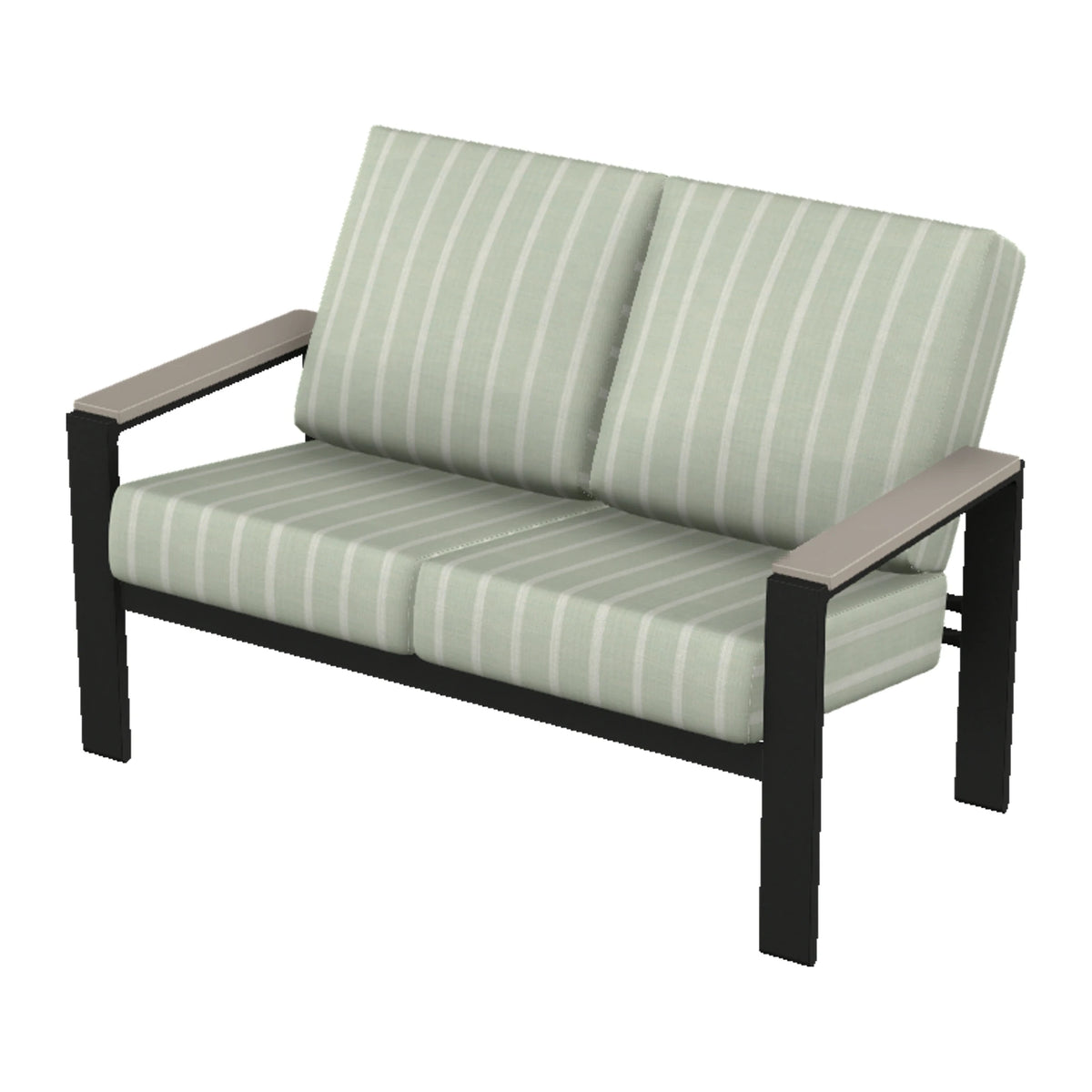 Larssen Cushion Loveseat w/ Arm Accents — Black PC / Warm Grey Accents
