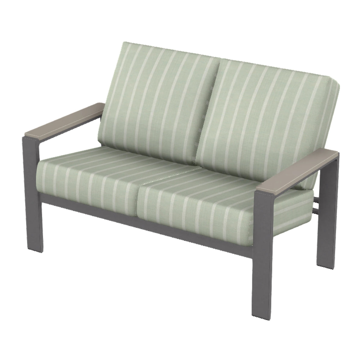 Larssen Cushion Loveseat w/ Arm Accents — Graphite Txt PC / Warm Grey Accents