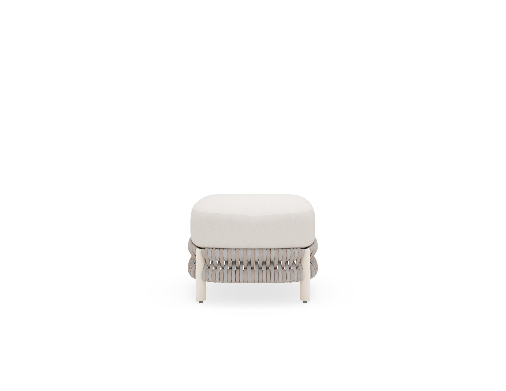 Small ottoman with a white cushion on a white background
