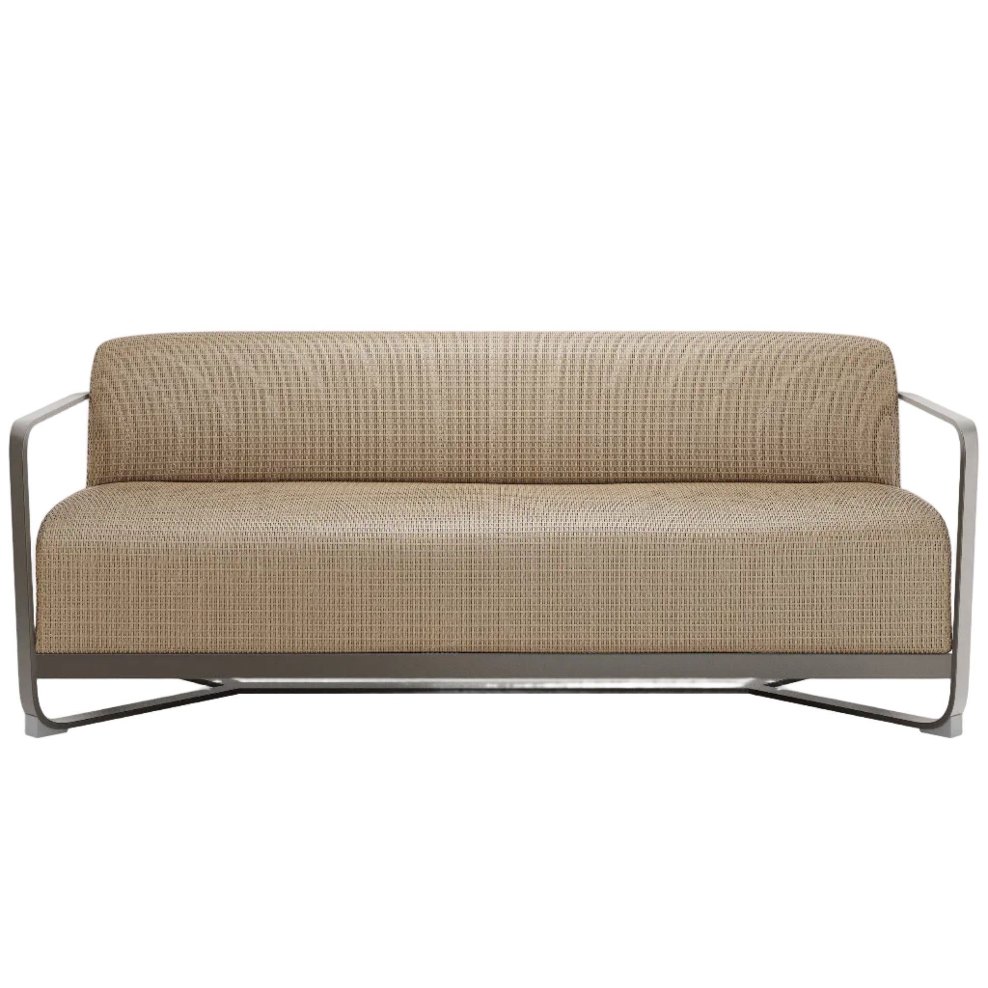Beige sofa with metal frame on a white background