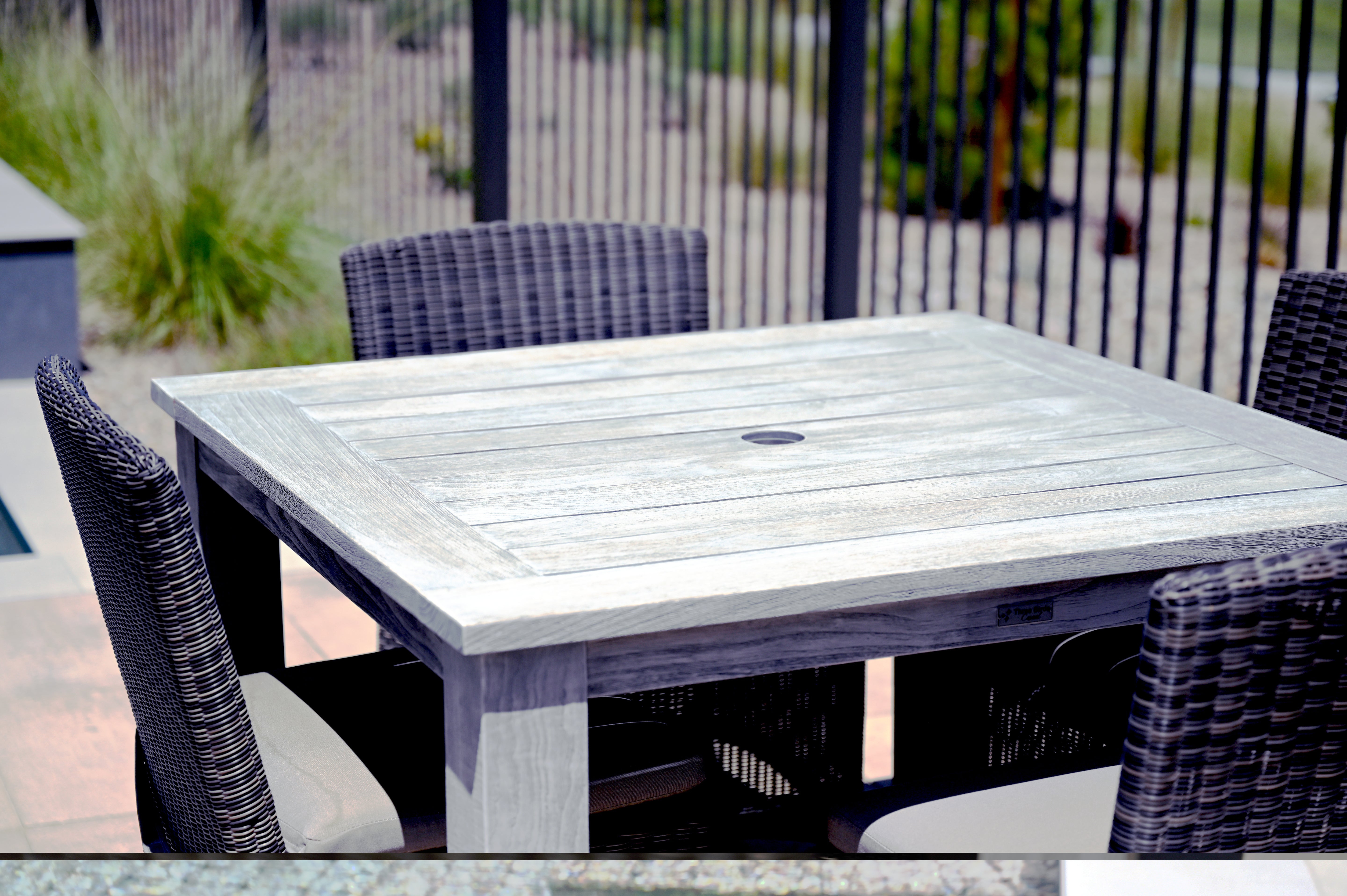 Three Birds 44" Square Dining Set w/ Gray Bella Chairs