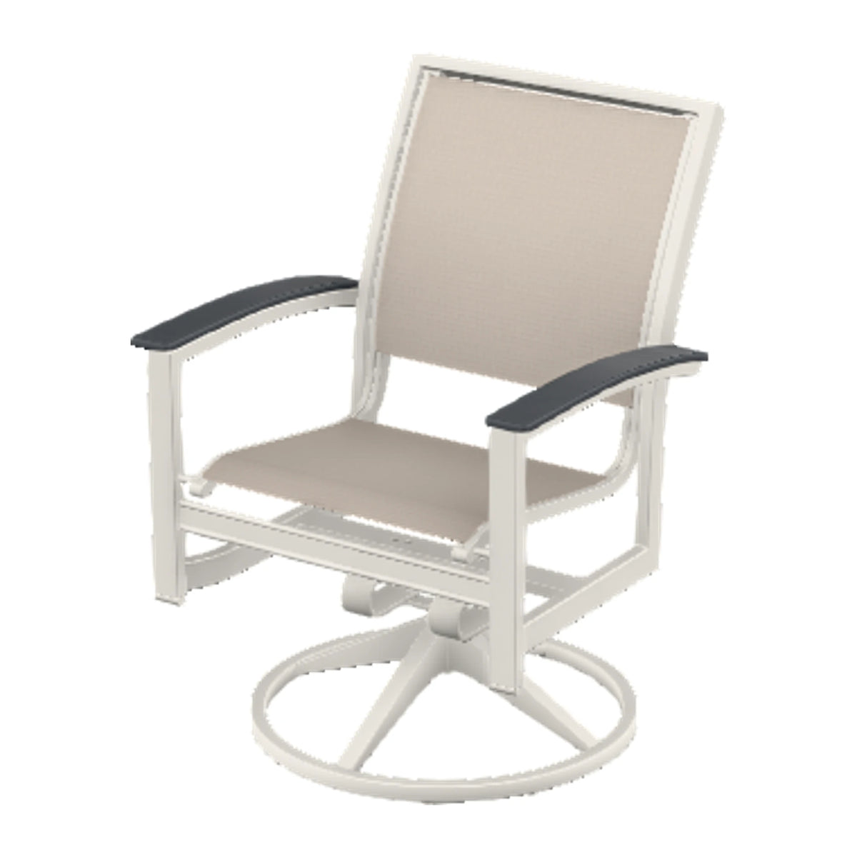 Bazza Sling Swivel Rocker Dining Chair — Snow PC / Graphite Accents