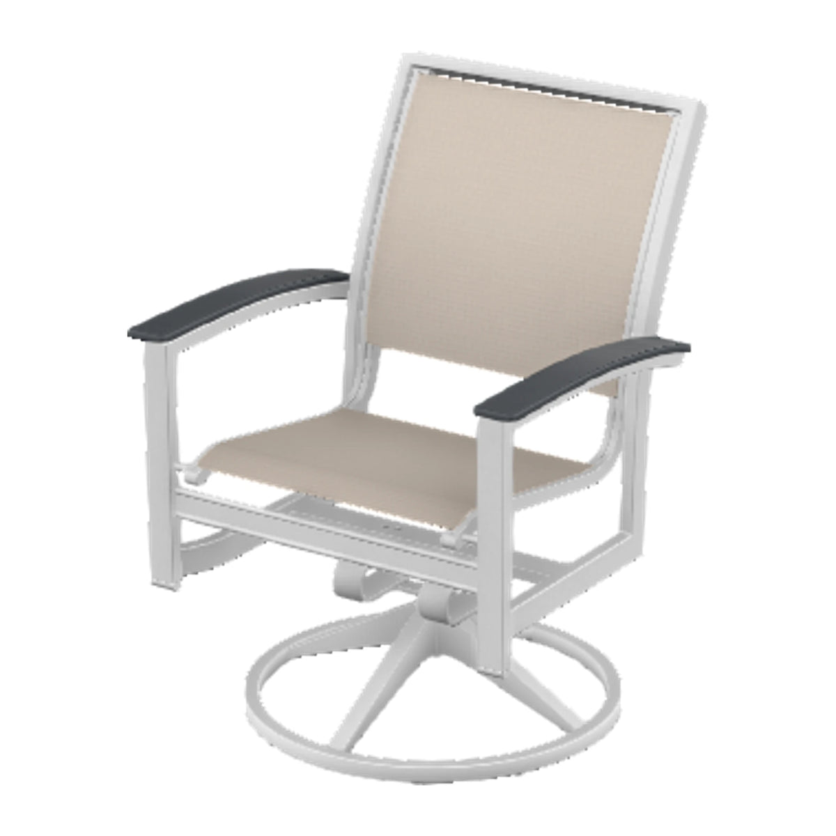 Bazza Sling Swivel Rocker Dining Chair — White Txt PC / Graphite Accents