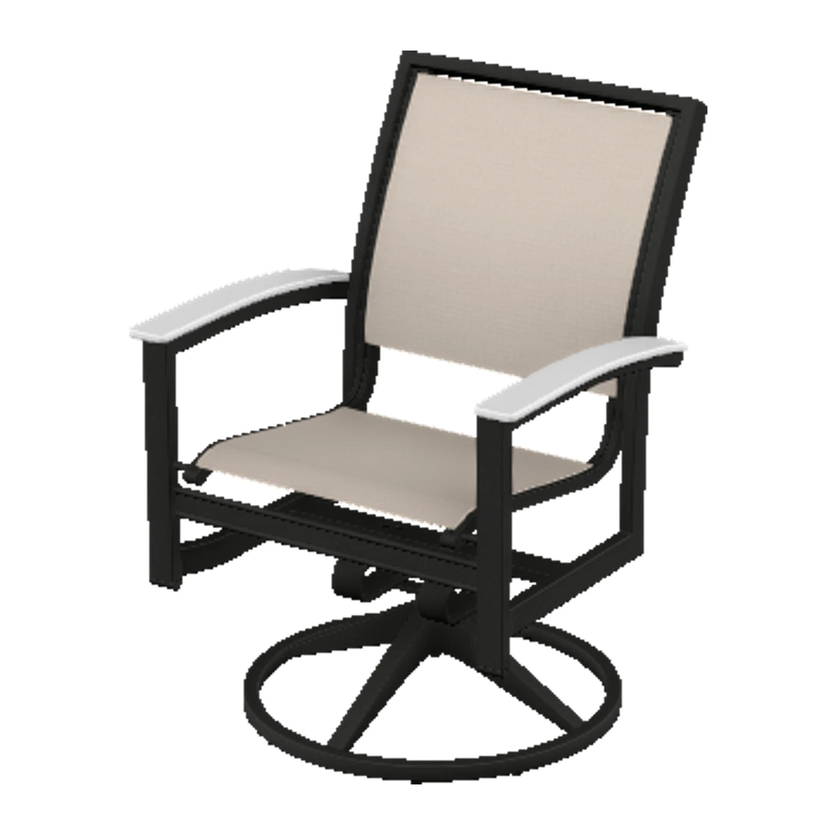 Bazza Sling Swivel Rocker Dining Chair — Black PC / Snow Accents
