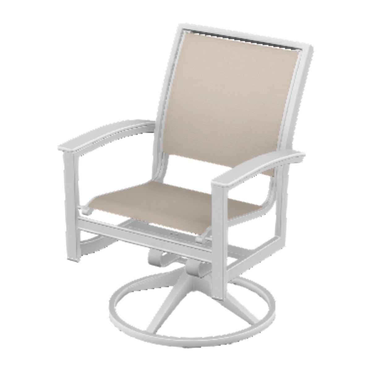 Bazza Sling Swivel Rocker Dining Chair — White Txt PC / Snow Accents