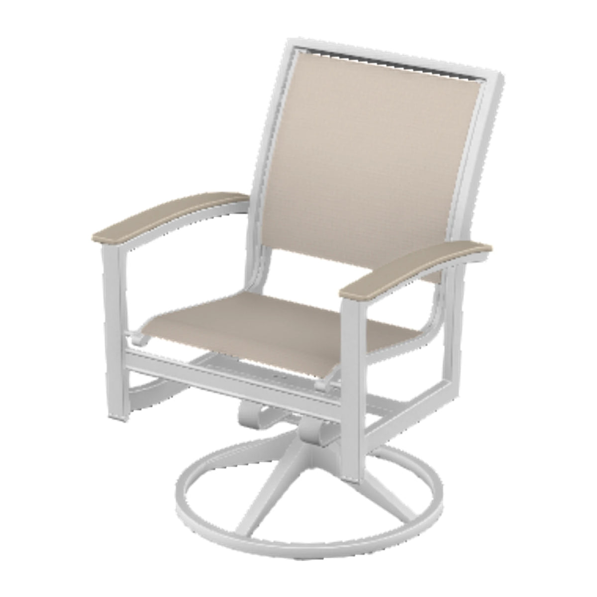 Bazza Sling Swivel Rocker Dining Chair — White Txt PC / Desert Accents