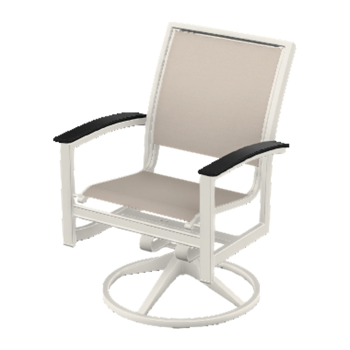 Bazza Sling Swivel Rocker Dining Chair — Snow PC / Black Accents