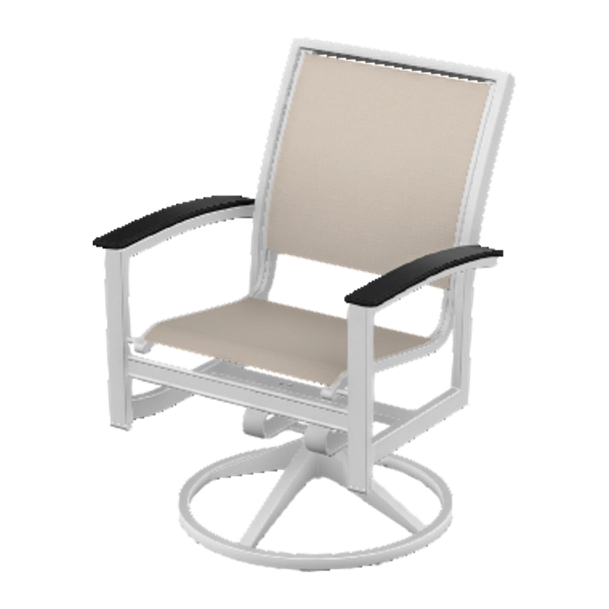 Bazza Sling Swivel Rocker Dining Chair — White Txt PC / Black Accents
