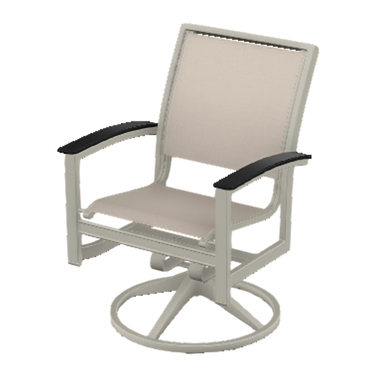 Bazza Sling Swivel Rocker Dining Chair — Warm Grey PC / Black Accents