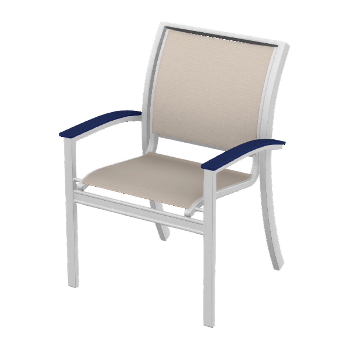 Bazza Sling Stacking Dining Chair — White Txt PC / Navy Accents