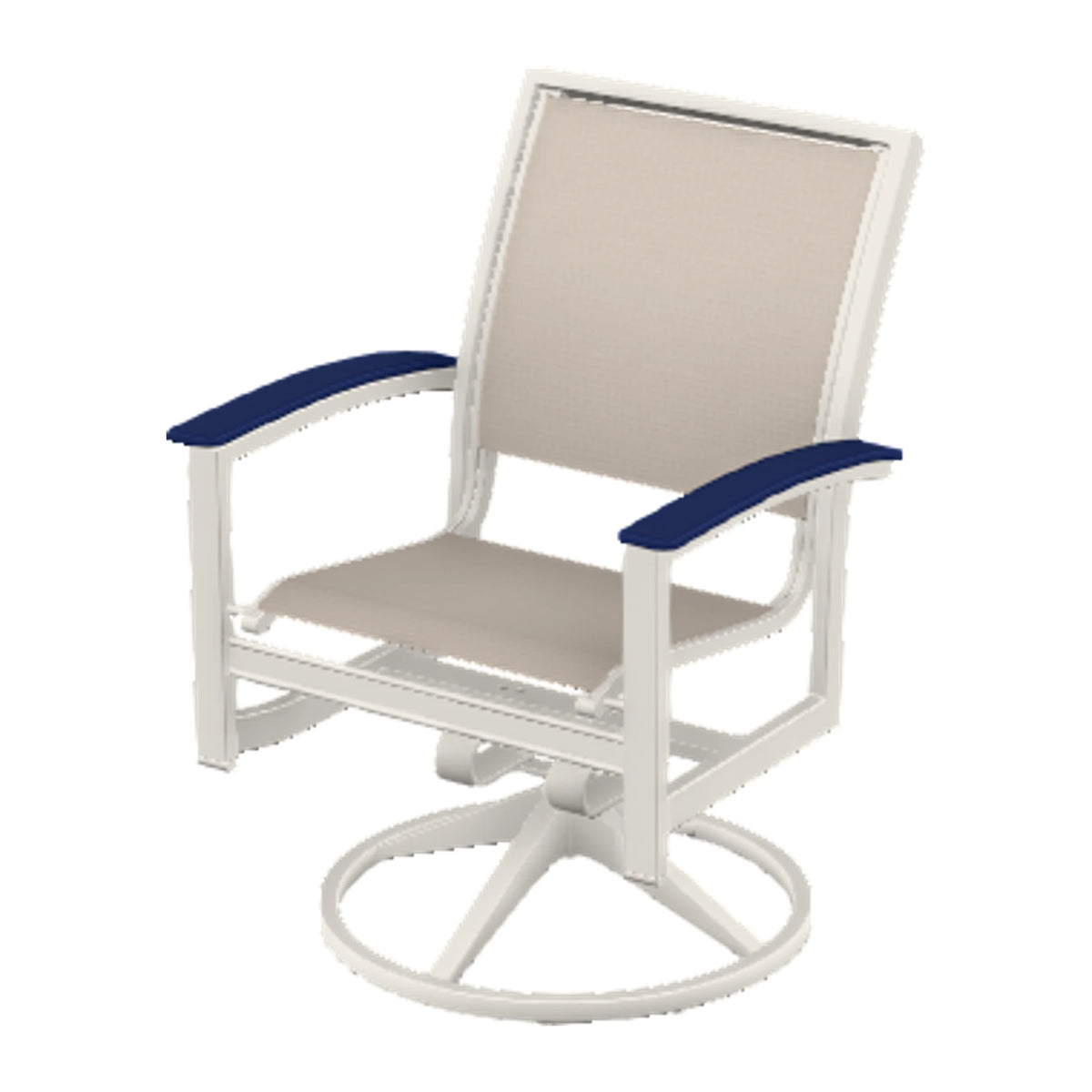 Bazza Sling Swivel Rocker Dining Chair — Snow PC / Navy Accents