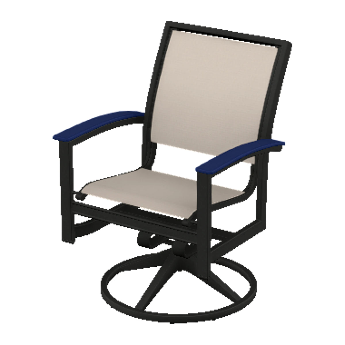 Bazza Sling Swivel Rocker Dining Chair — Black PC / Navy Accents
