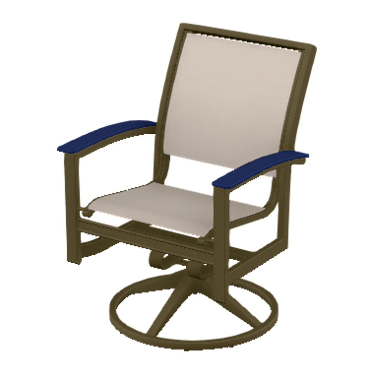 Bazza Sling Swivel Rocker Dining Chair — Beachwood PC / Navy Accents