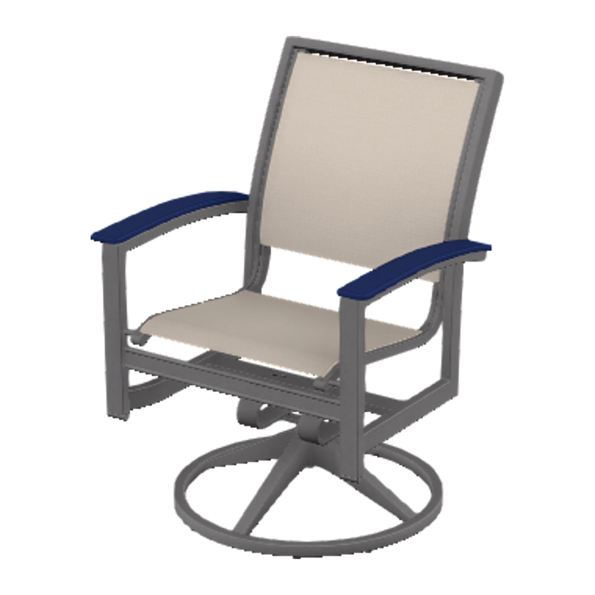 Bazza Sling Swivel Rocker Dining Chair — Graphite Txt PC / Navy Accents