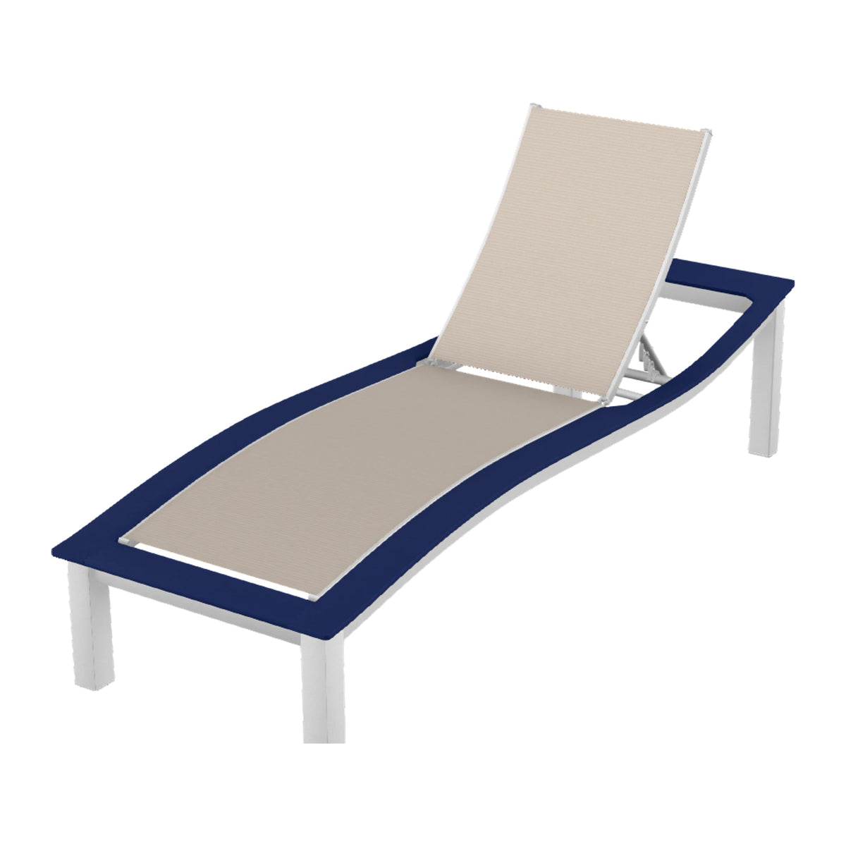 Bazza Sling Armless Chaise — White Txt PC / Navy Accents