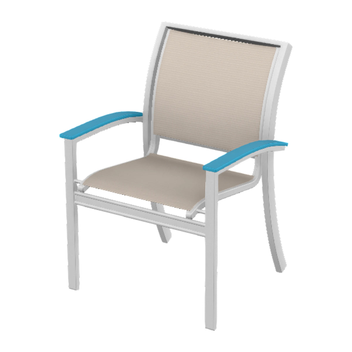 Bazza Sling Stacking Dining Chair — White Txt PC / Aqua Accents